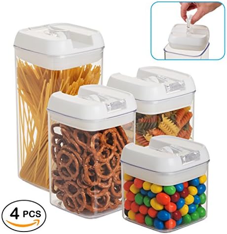 4 pc. Set Clear Food Containers w Airtight Lids Canisters for Kitchen & Pantry Storages - Storage for Cereal, Flour, Cooking - BPA Free Plastic Guru Products