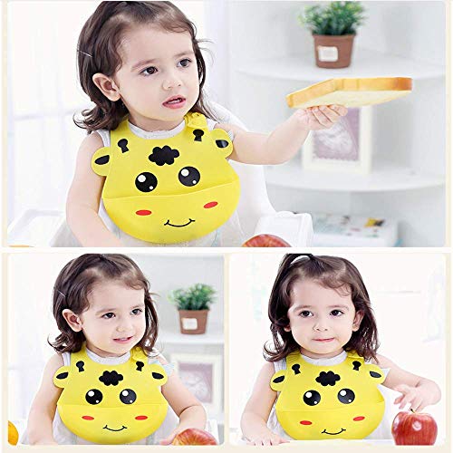 Waterproof Silicone Bib Easily Wipes Clean Feeding Baby Bibs for Babies and Toddlers by MMBABY (Animal Yellow/Pink) - Thumbnail 2