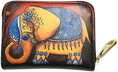 NEWANIMA Women PU Leather Tassel Square Mini Wallet Zip Coin Purse Card Holder Clutch Bag (Style2-Elephant)