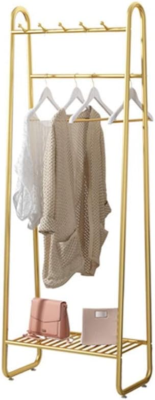 JIAO PAI Golden Clothing Rack, Simple Bedroom Double Layer Coat Hooks Dress Jacket Display Stand Hall Tree Free Standing (Color : Gold, Size : 172 * 80CM)