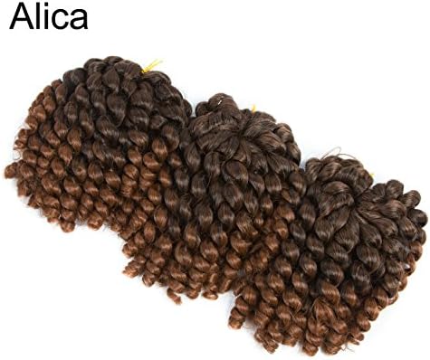 Alica 3 Packs Wand Curl Crochet Hair Jamaican Bounce Twist African Braiding Hair for Women (8", 1B/30#)