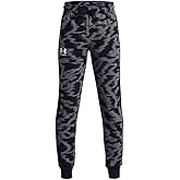 Under Armour Boys' UA Rival Printed Tappered Leg Ribbed Cuffs Joggers Sweatpants (Medium) Black/Gray