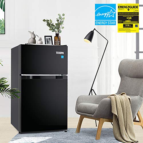 Mini Fridge with Freezer, TECCPO 2 Reversible Door Fridge Freezer 85L