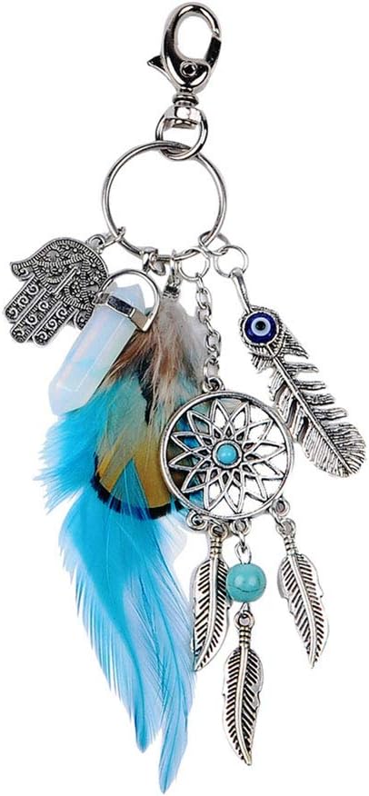 Wansan Car Keychain Elaborate Dream Catcher Feather Tassel Keychain Hanging Pendant Charm Key Ring for Women Girls