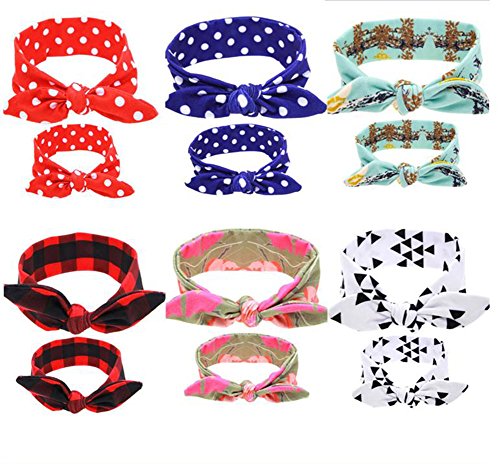 Qingsun 12Pcs Mom and Me Knotted Headband Newborn Baby Toddlers Girls Headwrap Top Knot Hairband Hair Bow 6 Set