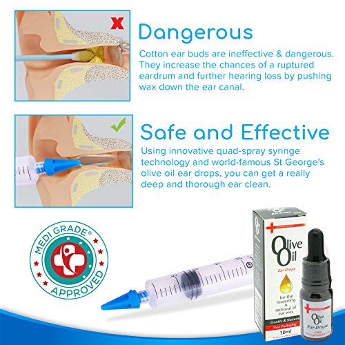 Medi Grade Ear Wax Remover Syringe Kit with Olive Oil Ear Drops and 3 x