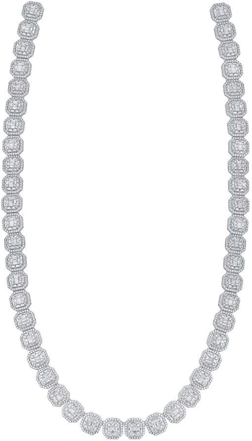 Jewels By Lux14K White Gold Mens Baguette Diamond Square Link Chain Necklace 17-1/4 Cttw