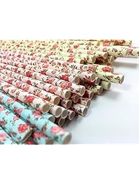 Floral Paper Straws (75 Pack) - 100% Biodegradable, Excellent Quality, Trendy & Beautiful Paper Straws for All Occasions! (Standard Size)