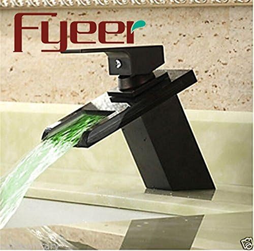 Copper material temperature-controlled color-changing glass illuminated glass waterfall faucet LED tri-color bathroom faucet basin hot and cold faucet