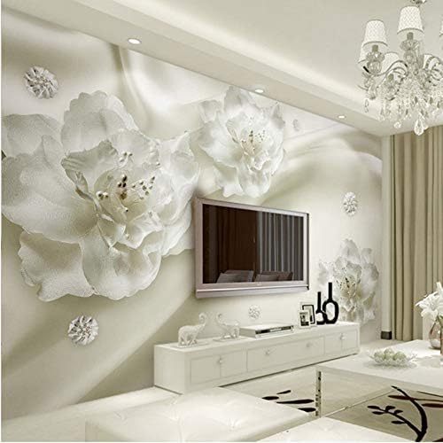 fushoulu Photo Wallpaper European Style 3D Stereo Relief White Flowers Silk Wallpaper Hotel Living Room Interior Luxury Home Decor Murals-400X280Cm