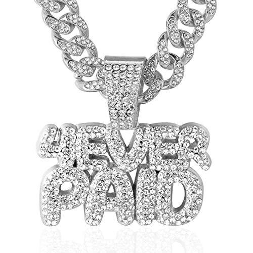 HALUKAKAH ● 4EVER PAID ● Gold Chain for Men Platinum White Gold Finish Iced Out Pendant Necklace,Full Cz Lab Diamonds Prong Set,with 14mm Cuban Link Chain 45cm,Free Giftbox