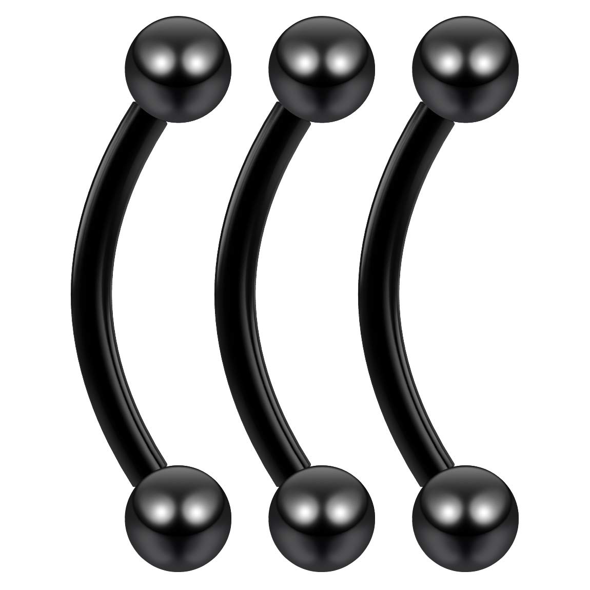 3pc Black 16g 1.2mm Curved J-Curve Barbell Daith Rook Conch Labret Bar Helix Lip Ring Tragus Eyebrow Cartilage Bar 12mm