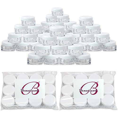 (96 Pieces) Beauticom 5G/5ML High Quality Clear Square Jars with White Lids for Small Jewelry, Holding/Mixing Paints, Art Accessories and Other Craft Supplies - BPA Free