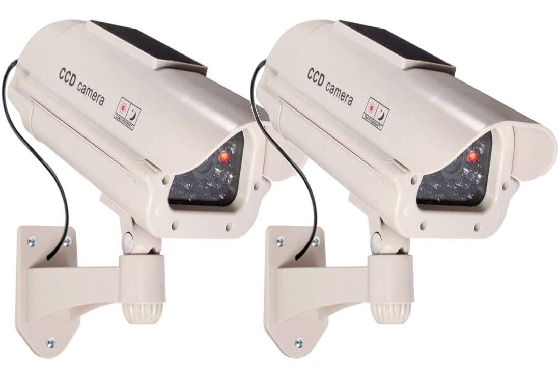 O&W Security 2x Large Dummy Cameras Solar Dummy with Lens with Flashing Light for Indoor and Outdoor Use Waterproof