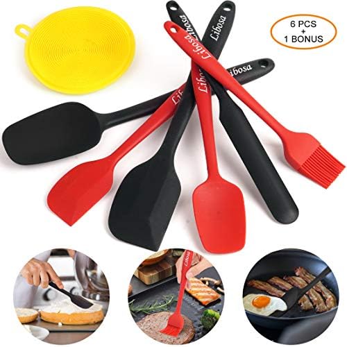 Silicone Spatula Set Rubber Spatulas Heat-Resistant Kitchen Spatulas Utensils Sets Non-Stick for Cooking Baking Mixing with Stainless Steel Core 6 Piece One-piece Design (Silicone)
