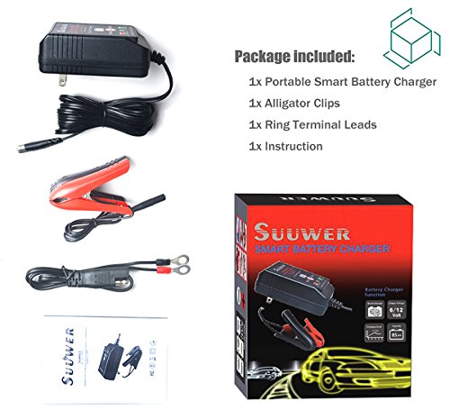Suuwer Junior Battery Trickle Charger 6V and 12V 800mA Smart Battery Charger Maintainer. - Thumbnail 6