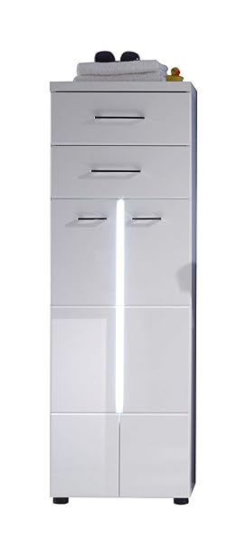 trendteam 132080101 Badezimmerschrank Nightlife in weiß Nachbildung mit weißen Hochglanz Tiefziehfronten, 43 x 128 x 31 cm