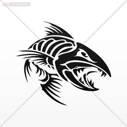 Decals Stickers Skeleton Fish Bones Car Window Truck Motorcycle Helmet Size: 5 X 4.4 Inches Black