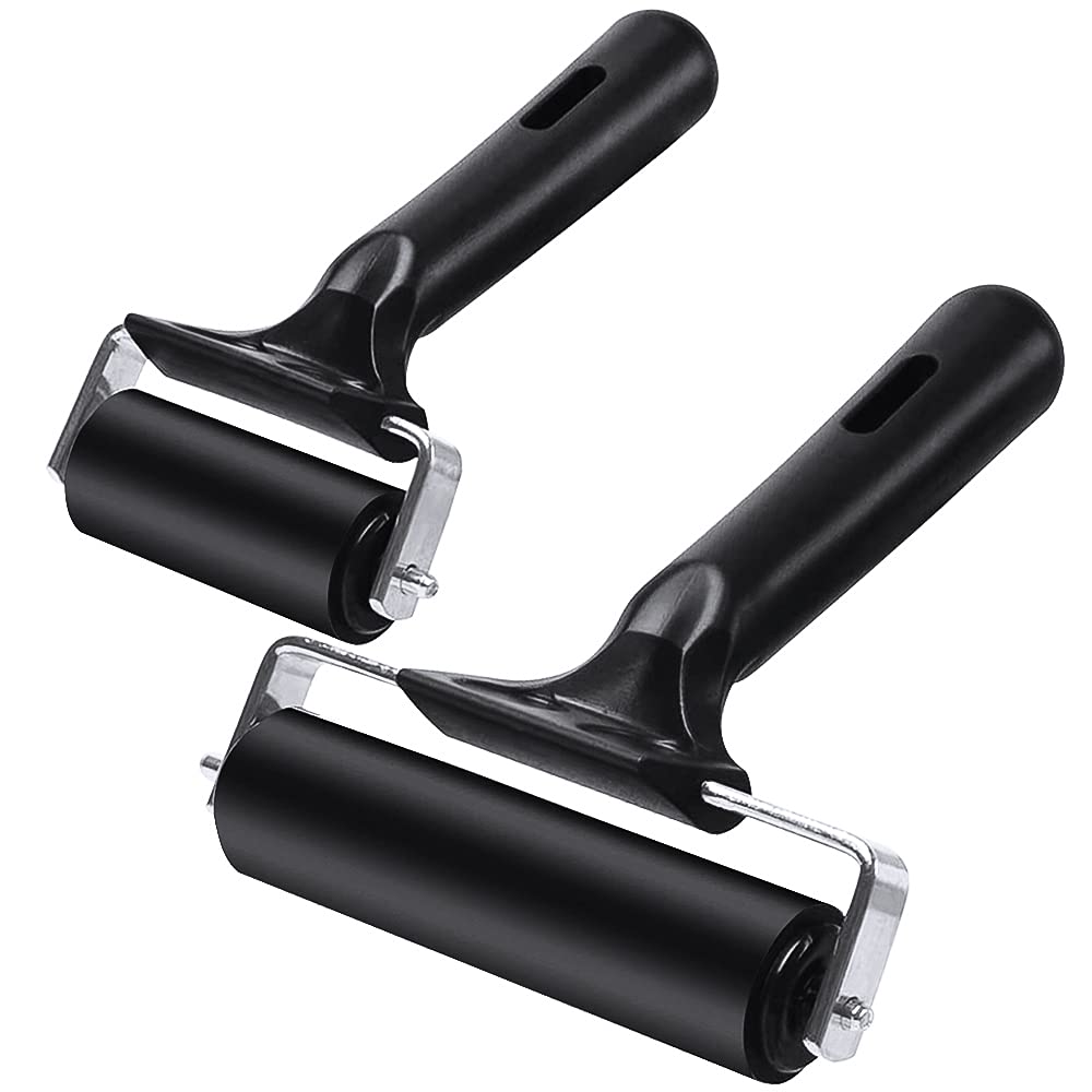 Rayong Rubber Brayer Roller 2 Pack Brayer Roller Ink Rollers Paint and Ink Roller Tool Glue Roller Oil Painting Tools for Ink Paint Block Stamping, Printmaking Wallpaper and Arts & Crafts