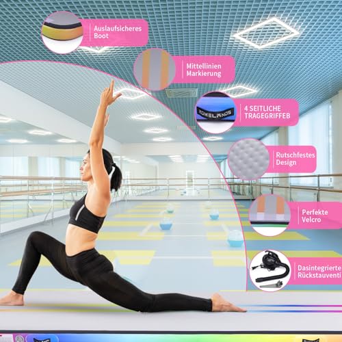 ROMELANDS Air Gymnastics Track Tumbling Mat 4 Thick, 10/13/16 Ft Inflatable Training Mats For Home Use With Pump