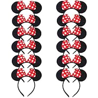 DreamHigh Mouse Ear and Red Bow Headband for Girls Birthday Costume Party (Set of 12)