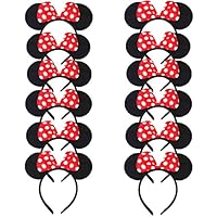 DreamHigh Mouse Ear and Red Bow Headband for Girls Birthday Costume Party (Set of 12)