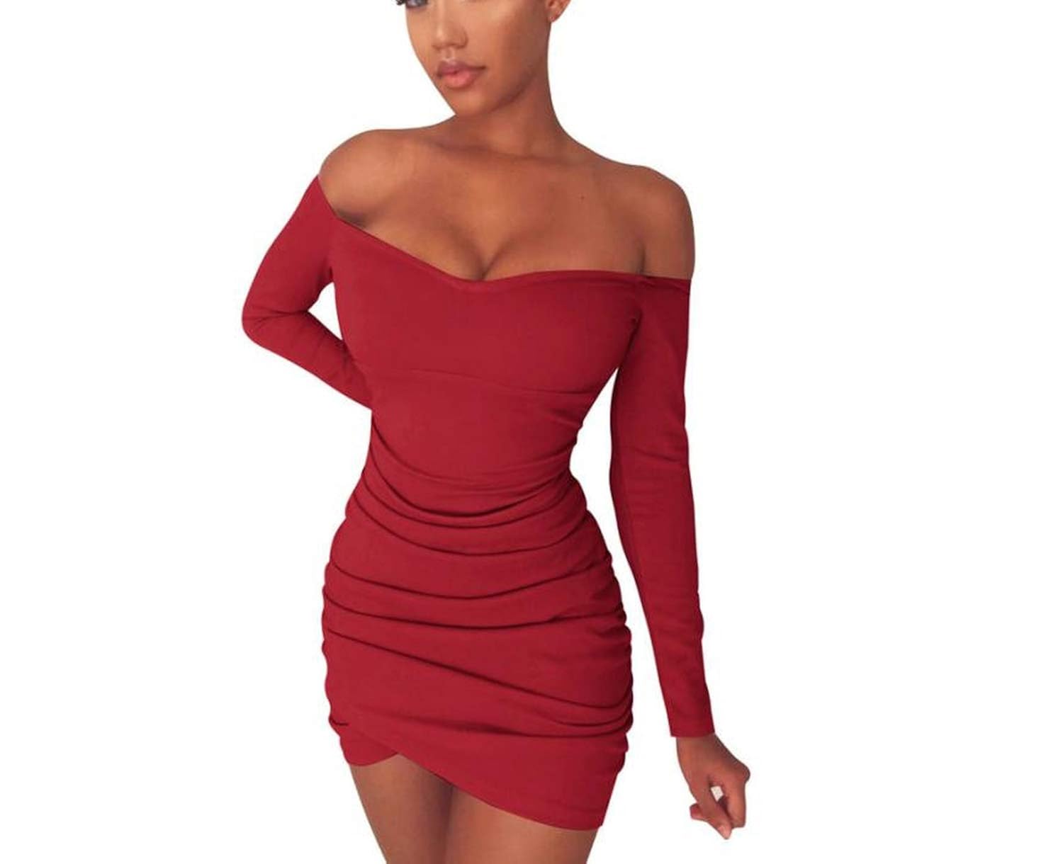 2019 Sexy Off Shoulder Bodycon Long Sleeve Slash Neck Party