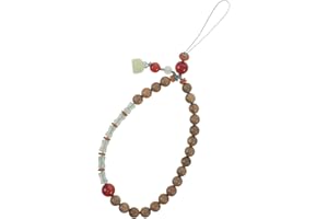 Alipis Beaded Phone Wrist Strap Bracelet with Green Sandalwood and Jade Pendant Boho Cell Phone Charm Chain