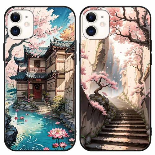 2 Pack Phone Case For Samsung A15 5G 6.5 inch, Anime Cherry Blossoms Japanese Aesthetics Manga Pattern Shockproof Soft Aesthetics Design Full lens Protection Cover for Children Boy Girl, Black
