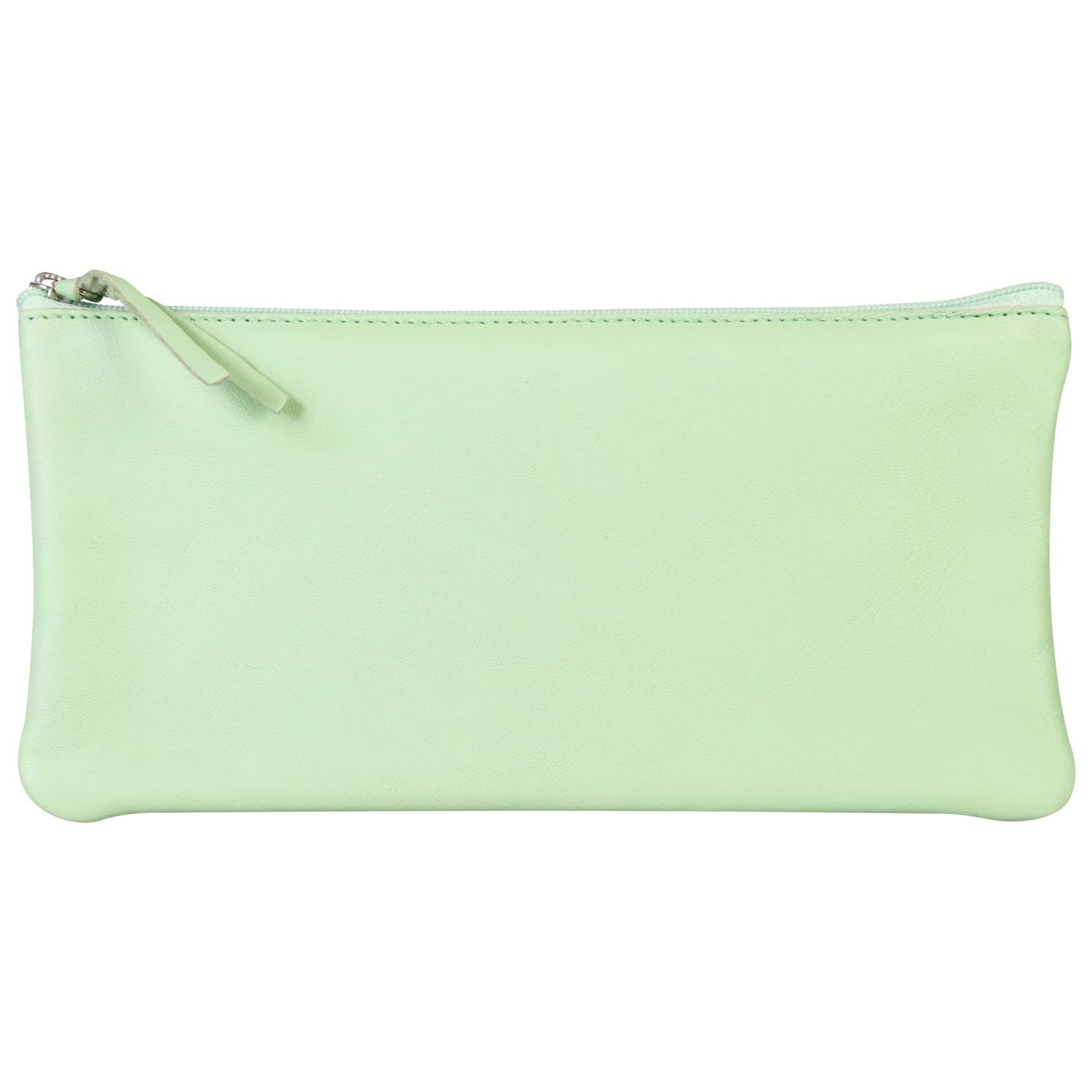 Clairefontaine 410166C - One Pistachio Green School Pencil Case 22x11 cm in Genuine Lambskin Leather - School Supplies - Coloured Pencil Case - Pen Case