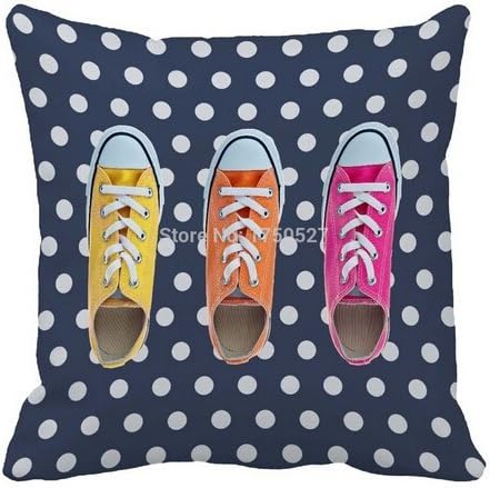 Unique Style Navy Blue Dot Retro Colorful Shoes Luxury Print Home Decorative Throw Pillowcase Zippered Square Twin Side 18x18 Inch