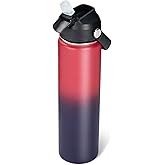 Fijinhom 24oz Insulated Stainless Steel Water Bottle, Wide Mouth Double Wall Vacuum, Silicone Straw, Sweat & Leak Proof, BPA Free Insulated Water Flask for Travel, Keep Cold 24h Hot 12h, Red