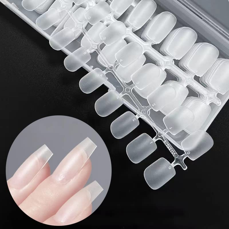 Skexiod Short Aquare Nail Tips -240Pcs Soft Gel Full Cover Nail Tips for Gel Extensions Matte False Press on Nails Manicure Salon DIY at Home