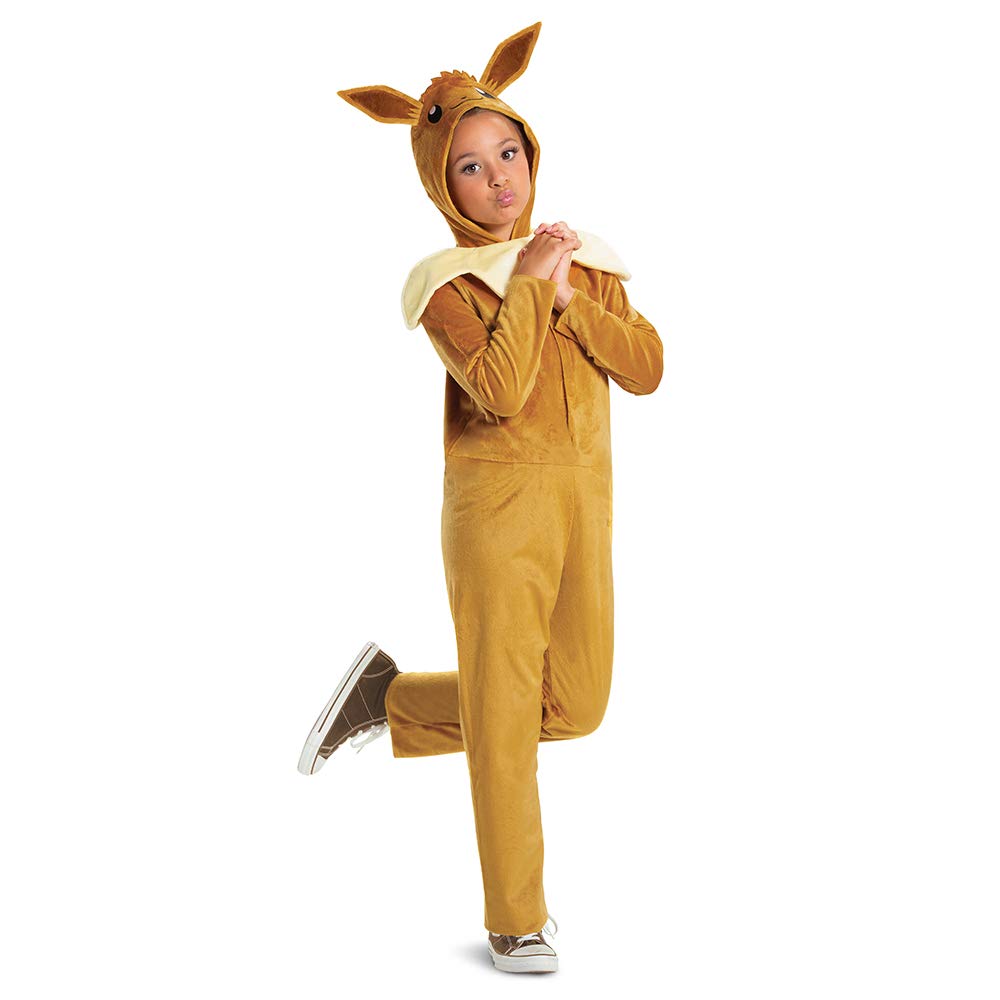 Disguise Eevee Pokemon Kids Costume, Official Pokemon Hooded Jumpsuit with Ears, Classic Size Extra Large (14-16) Image