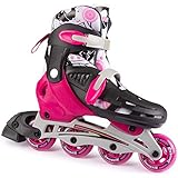 New Bounce Adjustable Inline Skates for Kids - 4 Wheel Blades Roller Skates for Girls, Teens, and Young Adults, Outdoor Rollerskates for Beginners & Advanced | Pink (Large (6-9 US))
