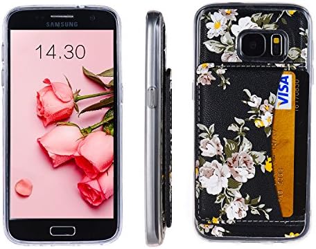 Galaxy S7 Edge Card Case,Galaxy S7 Edge Wallet Case,Tripky Flower Floral Flip Folio Wallet Cases PU Leather Magnetic Holster Phone Case for Galaxy S7 Edge with [kickstand][3 Card Slots]-Black