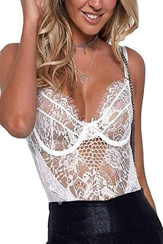 Donnalla Women Teddy Lingerie One Piece Hollow Out Mesh Lace Bodysuit