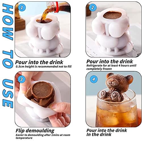 Bear Ice Mold, Cute 3D DIY Pudding Mould，Ice Coffee Juice Cocktail Mould, Ice Cube Trays Mold, Candy Soap Candle Mold, Bear Silicone Molds for Party Cake Decoration(2 PCS) (Small Size)