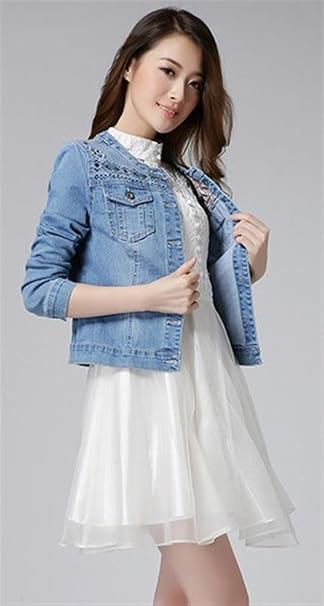 Amazon Allure レディーズ ノーカラー Gジャン 襟なし デニム