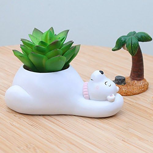 Messagee Cute Polar Bear Succulent Pots with Drainage Resin Mini Flower Pot Garden Plants Vase Desk Flower Decoration