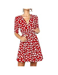 Molysmia Vestidos de mujer Botón Cuello en V profundo Estampado floral Manga corta Cordón Mini vestido