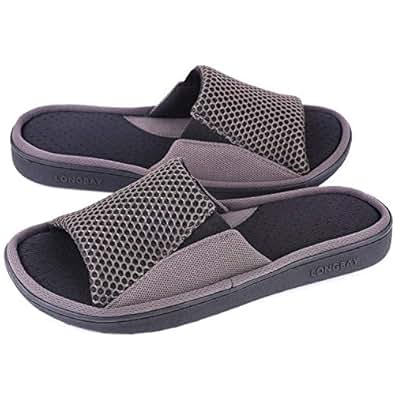 Amazon.com | LongBay Men's Comfy Memory Foam Slide Slippers Breathable Mesh Cloth Micro Suede 