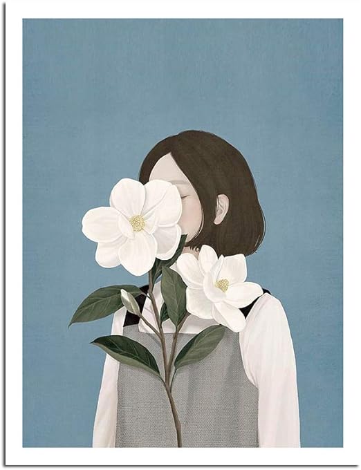 Blume Schones Madchen Olgemalde Leinwand Poster Und Drucke Nordic Style Kinder Dekoration Wandbild Fur Wohnzimmer Modern 60 80cm Amazon De Kuche Haushalt