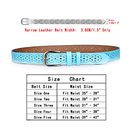 Gackoko Women belt - Hollow Flower Cowhide Leather Belt Ladies Vintage Cowgirl Western Design With Alloy Buckle (M, Sky Blue) - Thumbnail 5