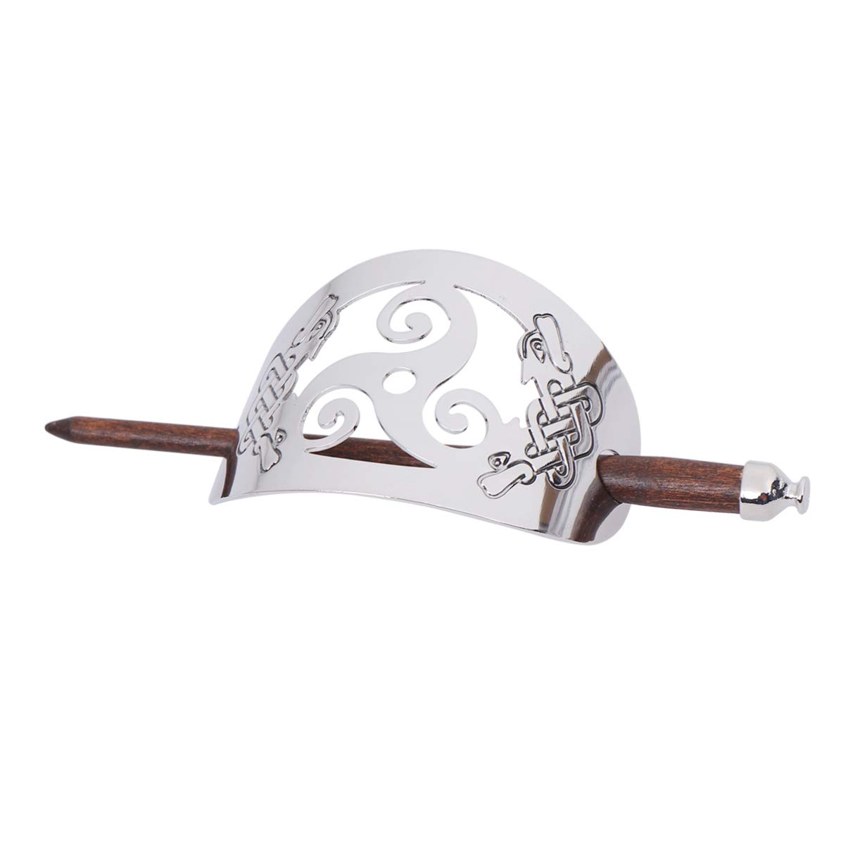 Minkissy Hair Clip with Stick Wooden Hair Slide Clip Vintage Hair Stick Barrette in Metal Curved Cover for Women Long Hair(Style 3)