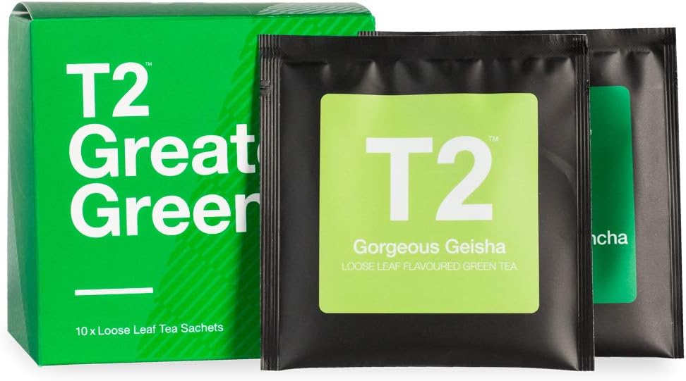 T2 Tea Sips - Greatest Greens, Loose Leaf Tea Gift Box, Green Tea, 10 Sachets, 44g (1.5oz)