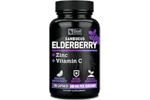 Zeal Naturals Max Strength Elderberry Capsules + Zinc + Vitamin C | 500mg for Immune System Support with Black Sambucus Elderberry | 100 Count | 3-in-1 Immune Support for Adults