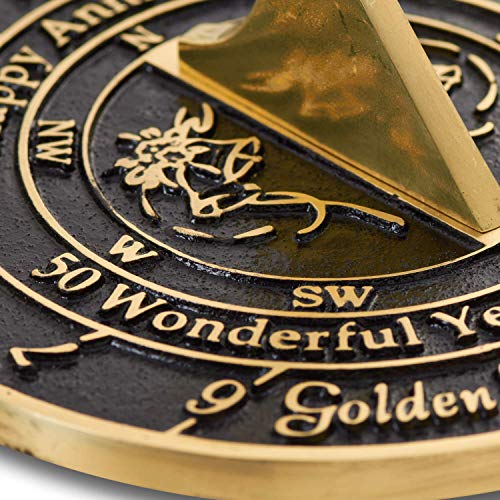 ANTIQUECOLLECTION 50th Golden Wedding Anniversary 2019 Sundial Gift Idea is A Great Present for Him, for Her Or for A Couple to Celebrate 50 Years of Marriage