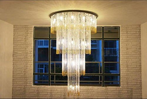 Moooni Crystal Chandelier Modern Gloden Ceiling Light Fixtures for Foyer Hallway D 31.5" x 47" H