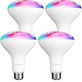 EUARNE Smart Light Bulb LED E26 BR30 Screw Bulb, Compatible with Alexa, Google Home, WiFi Color Changing RGB+CW 8W Dimmable Multicolor, No Hub Required, 4 Pack, Only for 2.4GHz